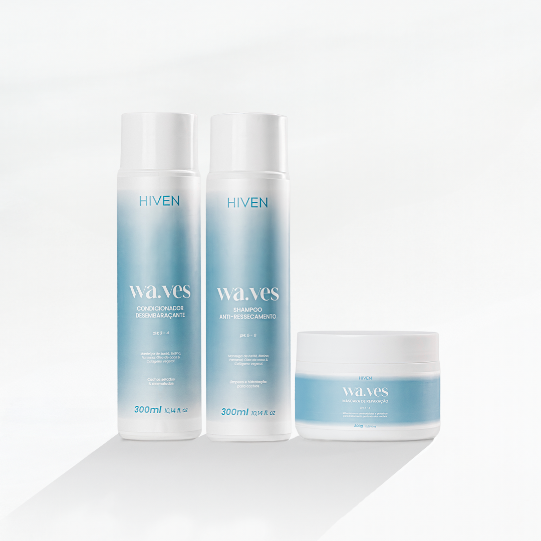 Shampoo Anti-Ressecamento + Condicionador Desembaraçante + Máscara de Reparação Waves 300g