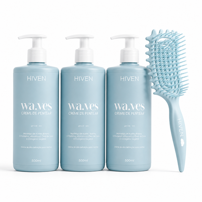 3 Cremes de Pentear Waves 500ml + Escova Fibrush