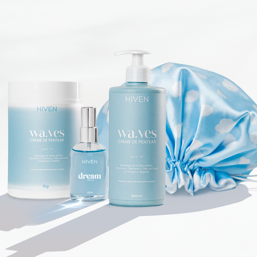 Creme Waves 1KG + Waves 500ML + Dream Parfum 60ML + Touca De Cetim