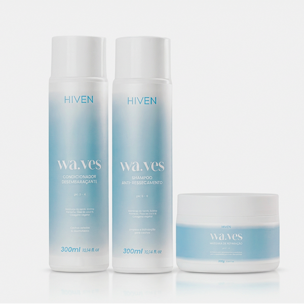 Shampoo Anti-Ressecamento + Condicionador Desembaraçante + Máscara de Reparação Waves 300g