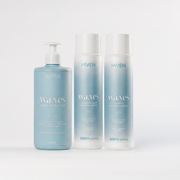 Shampoo Anti-Ressecamento + Condicionador Desembaraçante Waves 300ml + Creme Waves 500ML