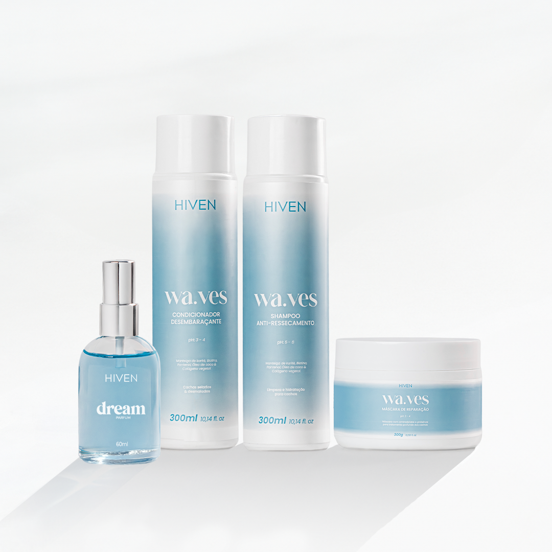 Combo: Shampoo Anti-Ressecamento + Condicionador Desembaraçante + Máscara de Reparação Waves 300g + Dream Parfum 60ML