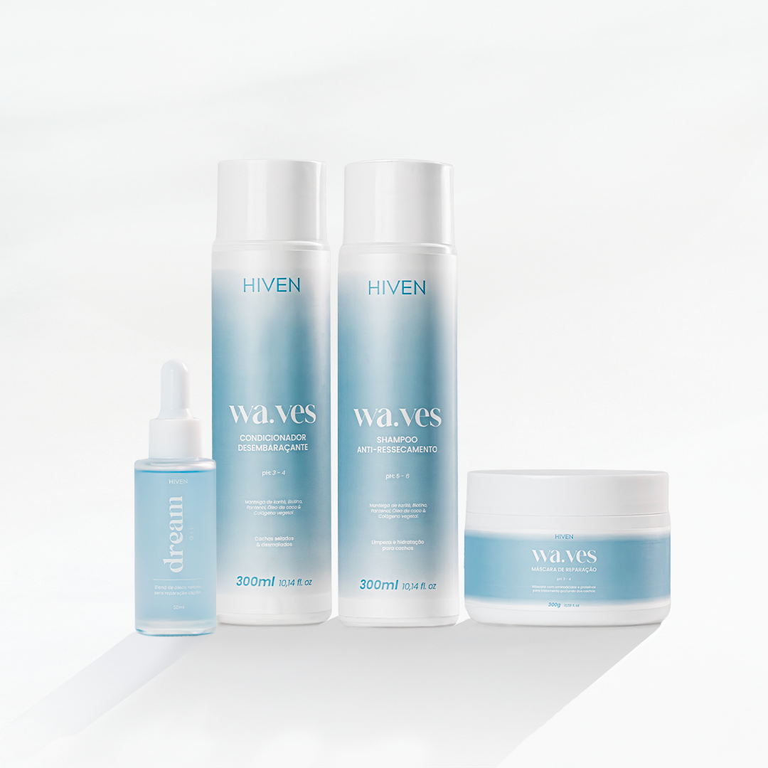 Combo: Shampoo Anti-Ressecamento + Condicionador Desembaraçante + Máscara de Reparação Waves 300g + Dream Oil 50ML (
